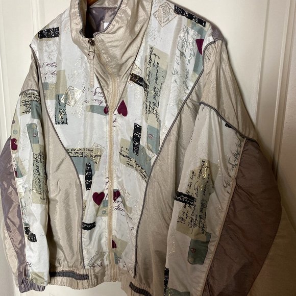 Vintage 90s Windbreaker Tan Abstract Pattern  Women’s Size Large - Picture 6 of 6